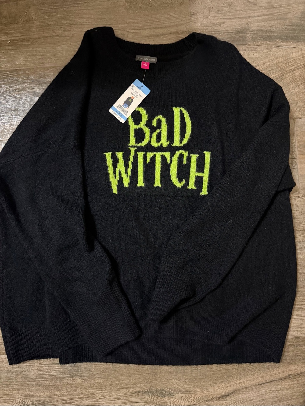 Vince Camuto Black Sweater with Neon Yellow Graphic